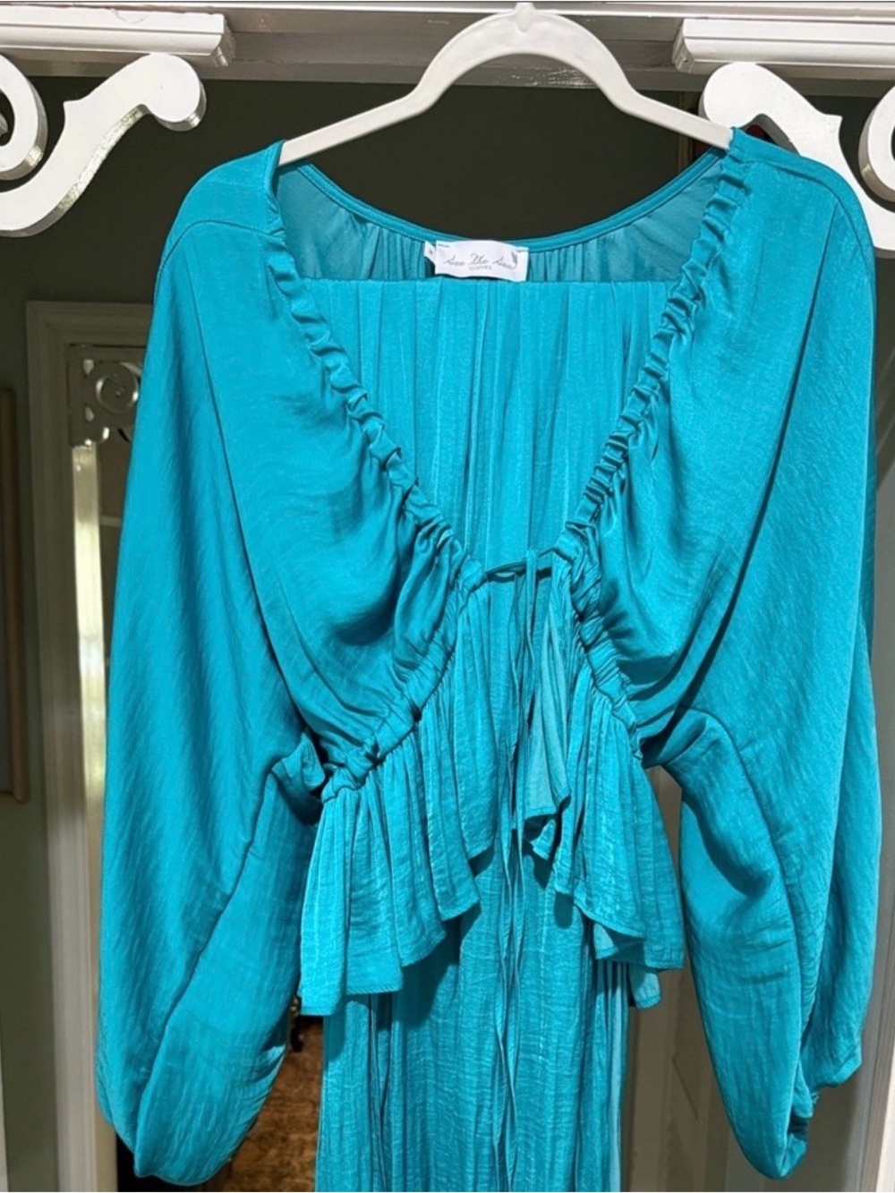 Turquoise Ruffle Tie-Front Women's Top